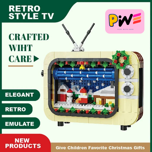 Christmas Retro Tv Building Blocks Assembly Building Blocks Xmas Gift Mini Bricks Diy Assembly Educational Toys Plastic Model