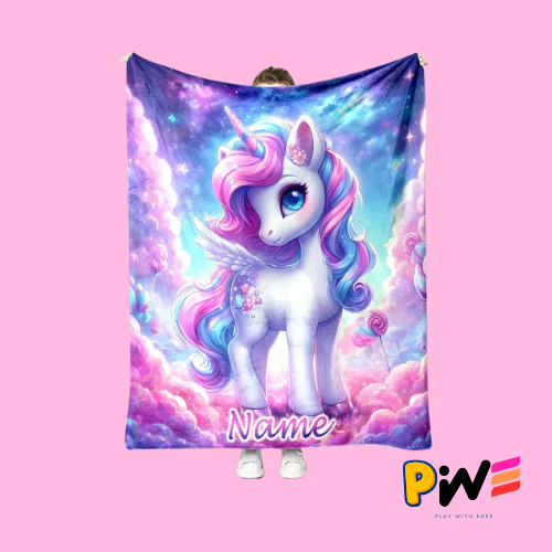 Personalized Unicorn Name Blanket – Custom Cartoon Unicorn Print, Soft Fleece Throw for Kids &amp; Adults, Cozy Customized Name Gift