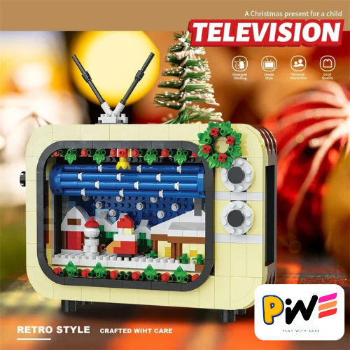 Christmas Retro Tv Building Blocks Assembly Building Blocks Xmas Gift Mini Bricks Diy Assembly Educational Toys Plastic Model