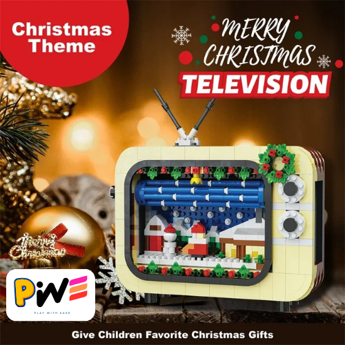 Christmas Retro Tv Building Blocks Assembly Building Blocks Xmas Gift Mini Bricks Diy Assembly Educational Toys Plastic Model
