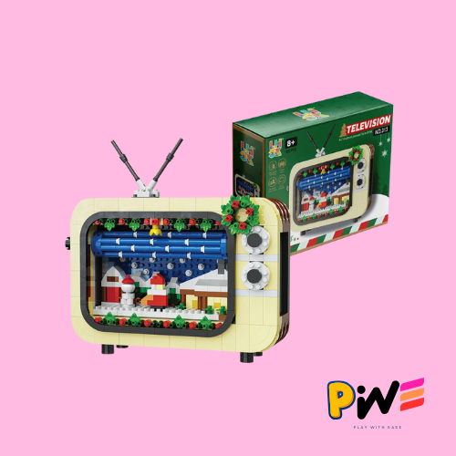 Christmas Retro Tv Building Blocks Assembly Building Blocks Xmas Gift Mini Bricks Diy Assembly Educational Toys Plastic Model